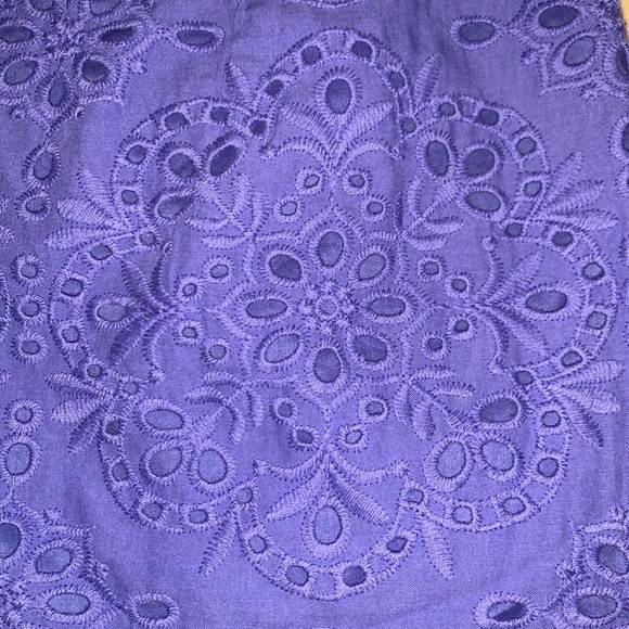 Talbots Eyelet A Line Medallion Blue Pencil Office Business Skirt Size 8 Scallop - Picture 11 of 11